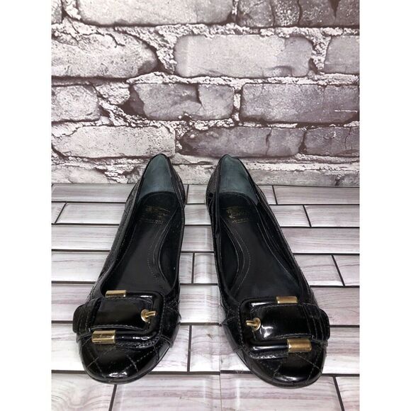 Burberry Black Patent Leather Quilted Buckle Strap Ballet Flats Women Sz 36EU/6M - Picture 4 of 16
